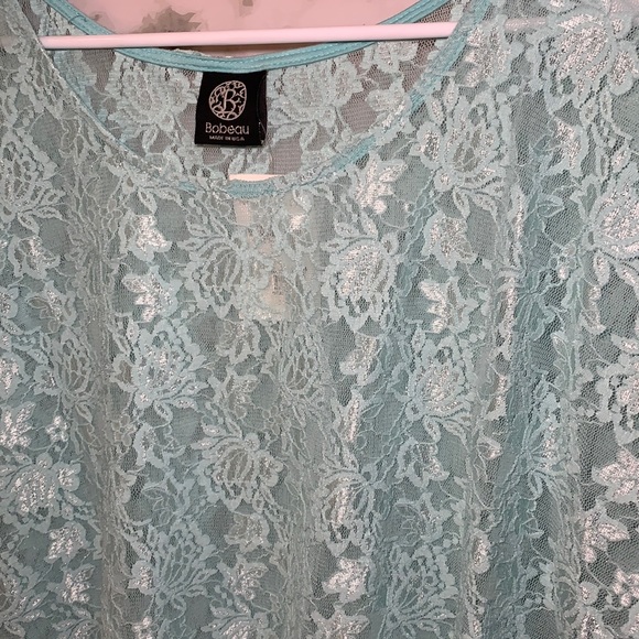 Large Aqua All Over Lace T Shirt Bobeau Shirt - Picture 4 of 13